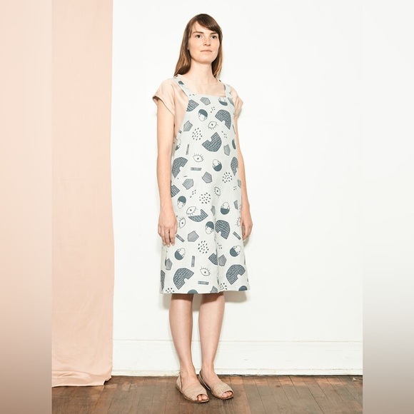 atelier b Novelty Print Linen Pinafore Apron Dress - Picture 2 of 11